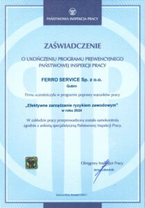 Zaświadczenie o ukończeniu programu prewencyjnego Państwowej Inspekcji Pracy