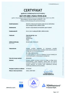 Certyfikat zgodności Zakładowej Kontroli Produkcji