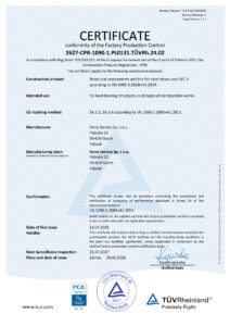 Certificate conformity of the Factory Production Control