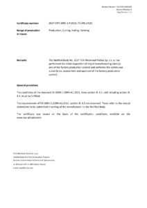 Certificate conformity of the Factory Production Control (site 2)